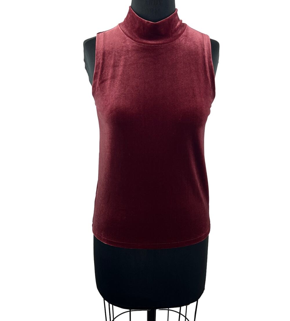 J. Crew Red Wine Velvet Mock Neck Sleeveless Blouse Tank Top Holiday J7852 XS